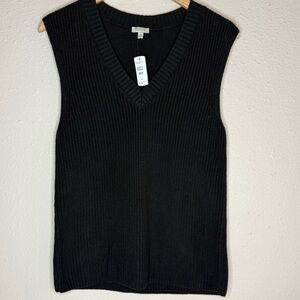 NWT Talbots Ribbed Knit Sweater Vest V-neck Black Sleeveless Women’s Size M